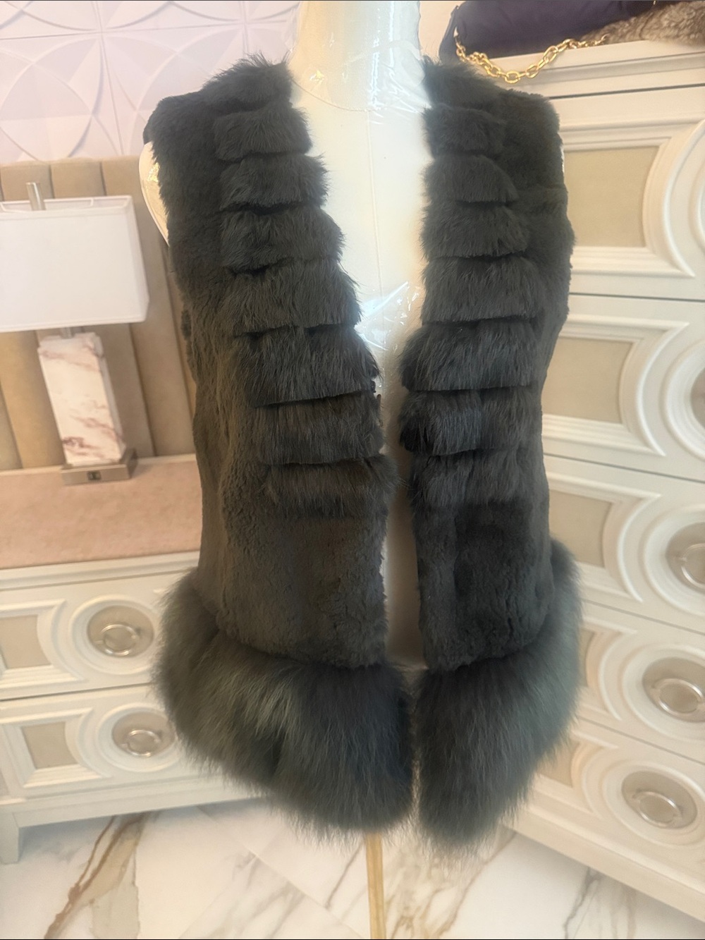 Coyote and rabbit real fur vest